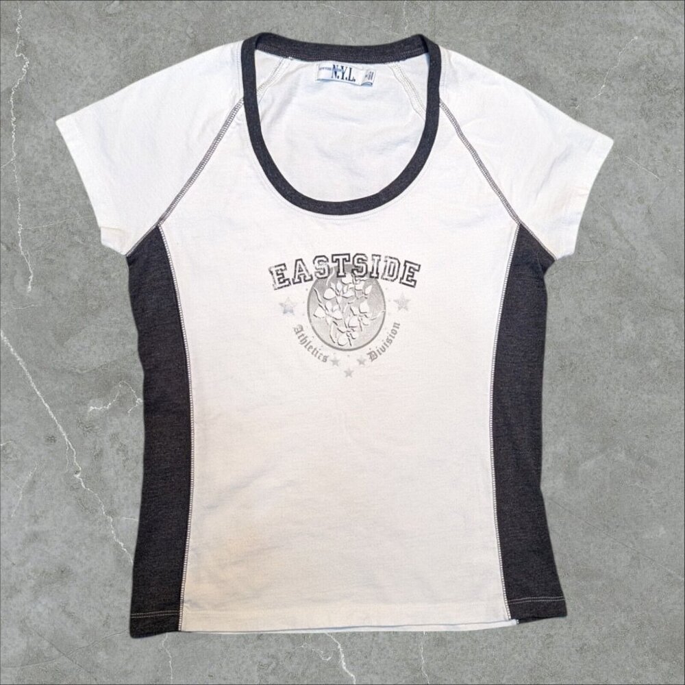 New York Laundry Short Sleeve Baseball TShirt Stretch Womens‎ Medium White Grey